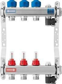 Распределитель 1 1/4" из нержавеющей стали с расходомерами и вентилями M30x1,5 (серия N75A) с воздуховыпускным клапаном 6 (326х399х80)